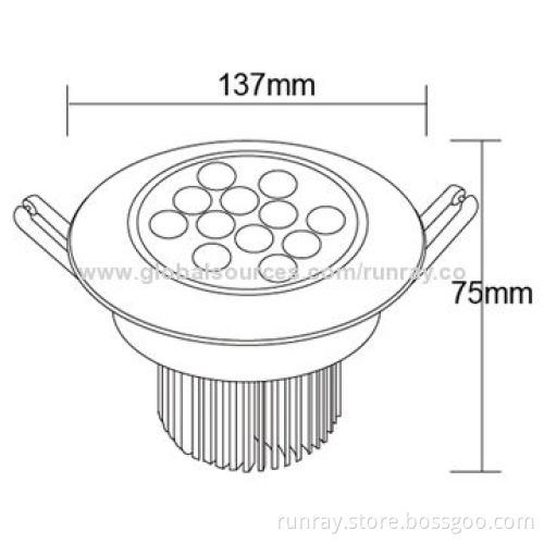 12W LED Downlight, 85-265V AC/Isolated Driver, Epistar/Bridgelux Chip, 80Ra CRI, CE/RoHS Marks